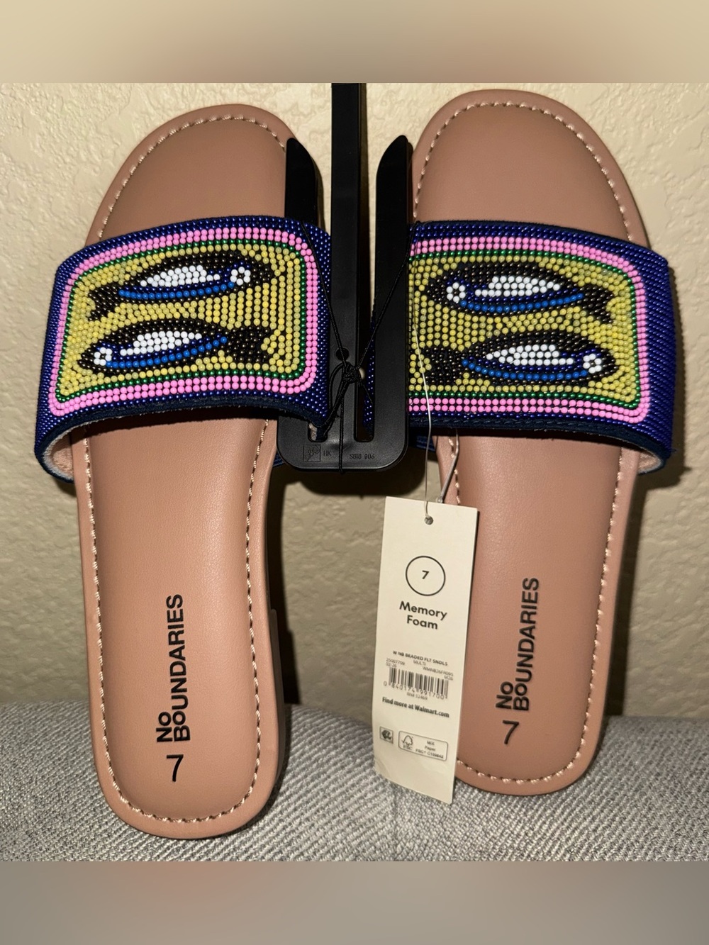 No Boundaries Women's Beaded Slide Sandals, sz 7